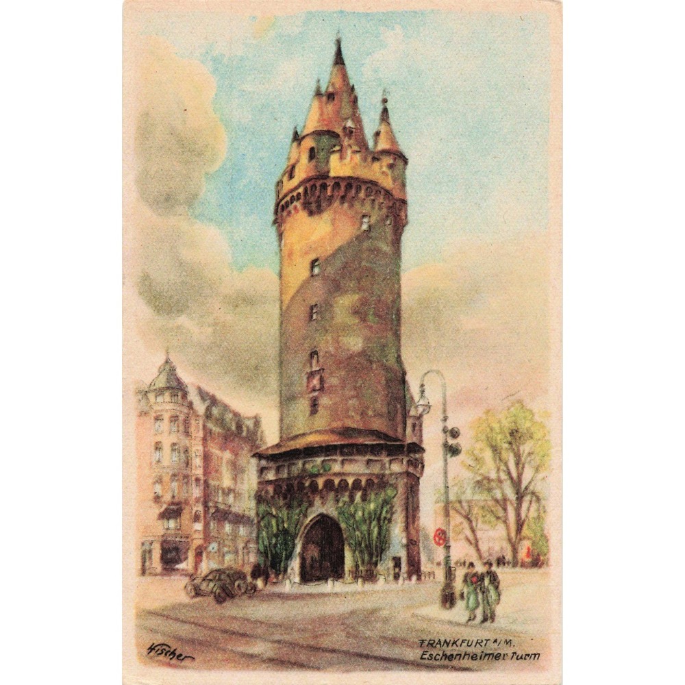 Frankfurt am Main Germany Eschenheimer Turm Gate Tower Fischer Art Postcard - Picture 1 of 2